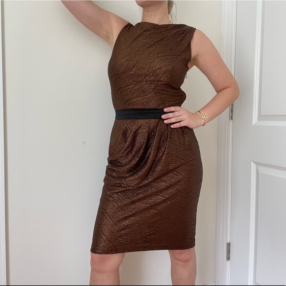 Sleeveless Open Back Draped Front Midi Cocktail Dress from Designer Showroom - Picture 4 of 7